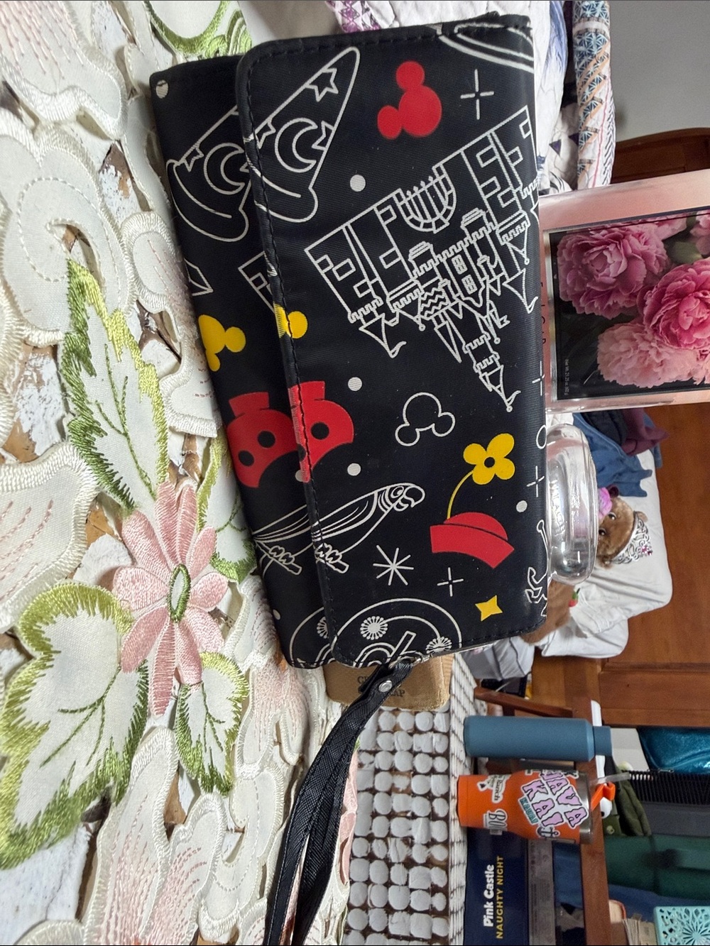 Black Castle & Icons Wristlet Clutch with Red and Yellow Accents Disney Themed
